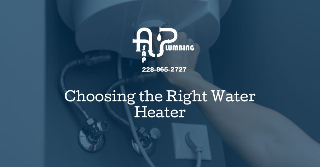 Person adjusting a modern tankless water heater with ASAP Plumbing logo overlay – Gulfport MS plumbing services